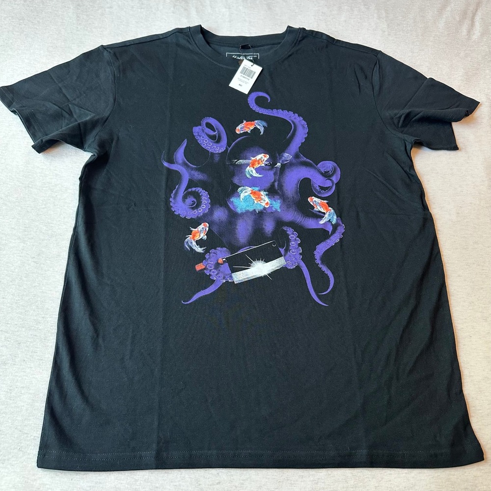 Mister Tee Mens Purple Octopus Oversized Graphic T-Shirt Black Size M NEW